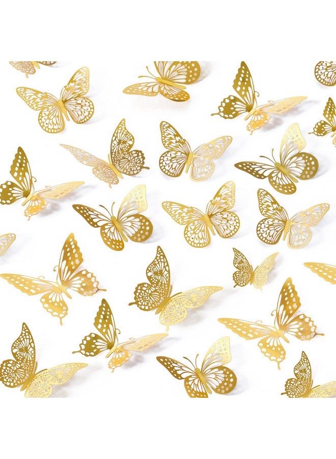 SAOROPEB 3D Butterfly Wall Decor 48 Pcs 4 Styles 3 Sizes, Gold Butterfly Decorations For Butterfly Birthday Decorations Butterfly Party Decorations Cake Decorations, Removable Stickers (Gold) - Image 1