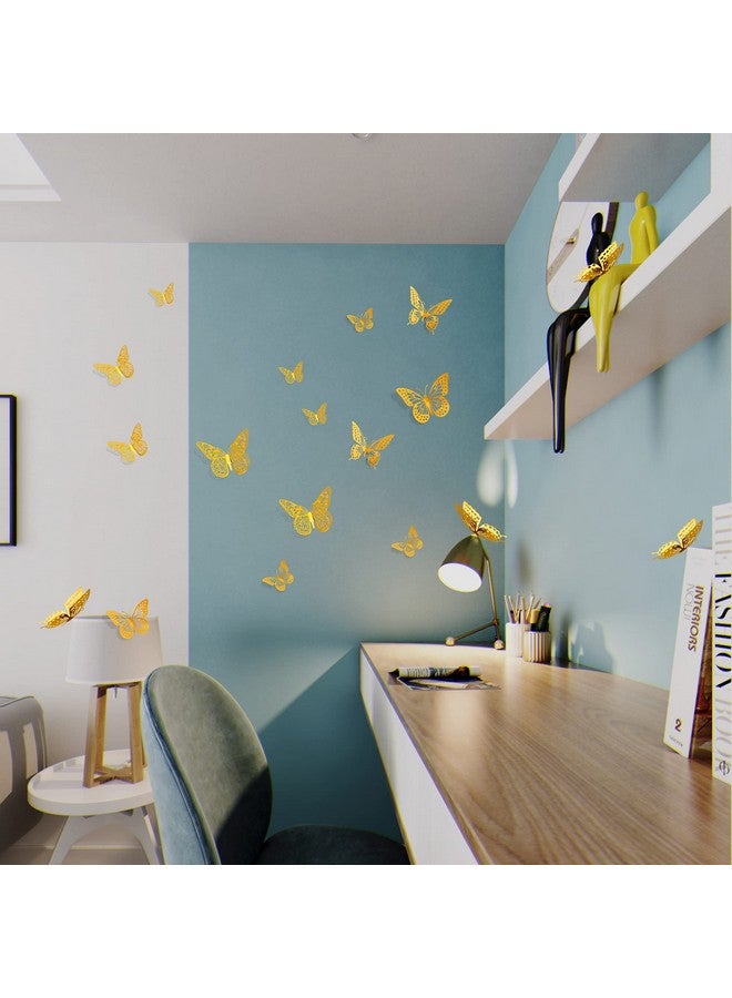 SAOROPEB 3D Butterfly Wall Decor 48 Pcs 4 Styles 3 Sizes, Gold Butterfly Decorations For Butterfly Birthday Decorations Butterfly Party Decorations Cake Decorations, Removable Stickers (Gold) - Image 4