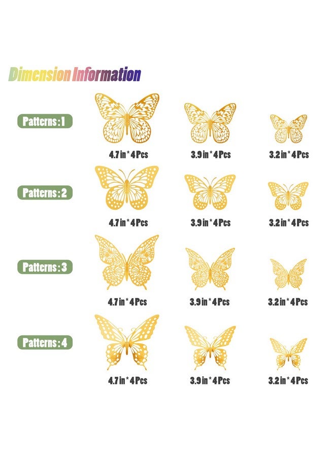 SAOROPEB 3D Butterfly Wall Decor 48 Pcs 4 Styles 3 Sizes, Gold Butterfly Decorations For Butterfly Birthday Decorations Butterfly Party Decorations Cake Decorations, Removable Stickers (Gold) - Image 5
