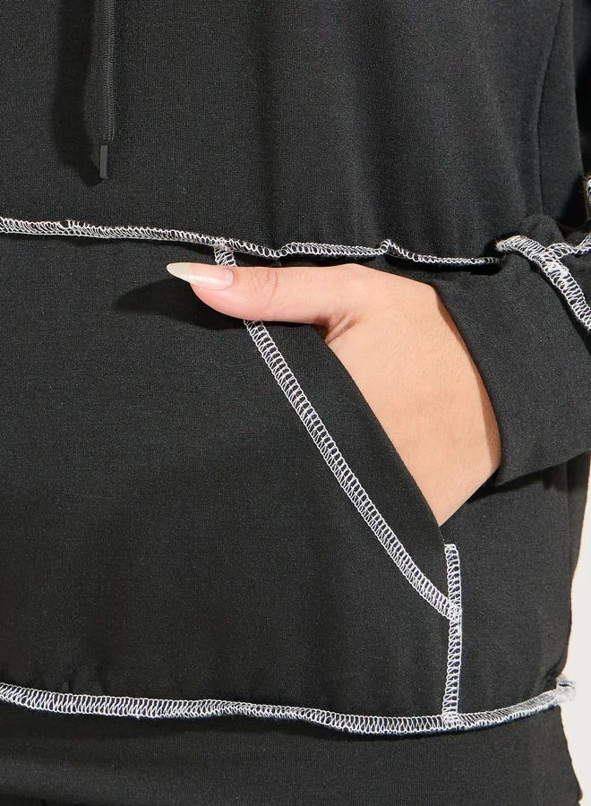 Styli Contrast Stitch Kangaroo Pocket Hoodie & Jogger Lounge Set