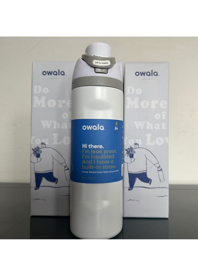 Owala - FreeSip Insulated Stainless Steel Water Bottle with Straw for Sports Travel and School BPA-Free Sports Water Bottle (White 24OZ) - Image 1