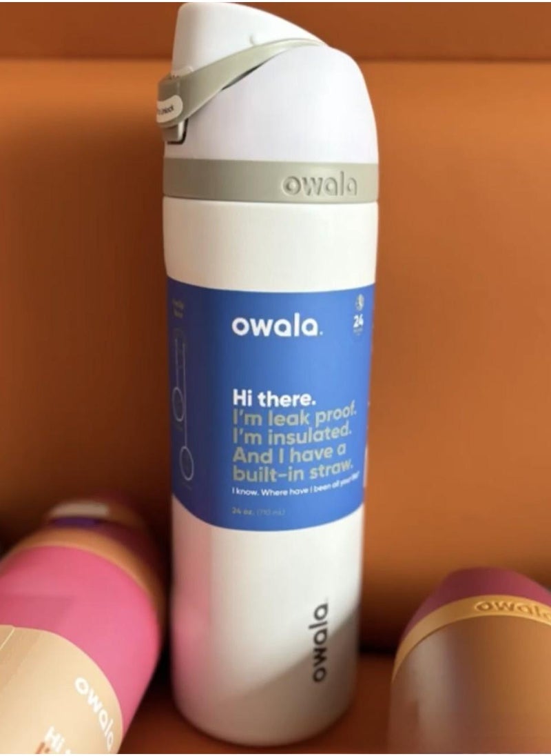 Owala - FreeSip Insulated Stainless Steel Water Bottle with Straw for Sports Travel and School BPA-Free Sports Water Bottle (White 24OZ) - Image 1