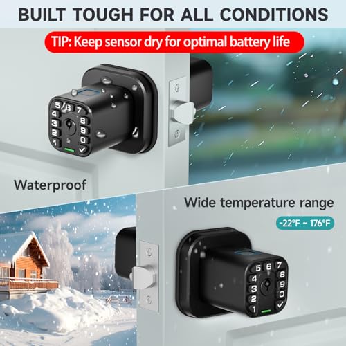 Richelock Fingerprint Door knob, Smart Biometric Door Lock with Keypad, Keyless Entry Code Door Knob, Waterproof & Weatherproof, Auto Lock,Voice Navigation, for Bedroom, Gate,Office -Matte Black - Image 4
