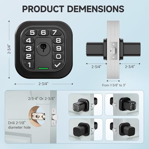 Richelock Fingerprint Door knob, Smart Biometric Door Lock with Keypad, Keyless Entry Code Door Knob, Waterproof & Weatherproof, Auto Lock,Voice Navigation, for Bedroom, Gate,Office -Matte Black - Image 5