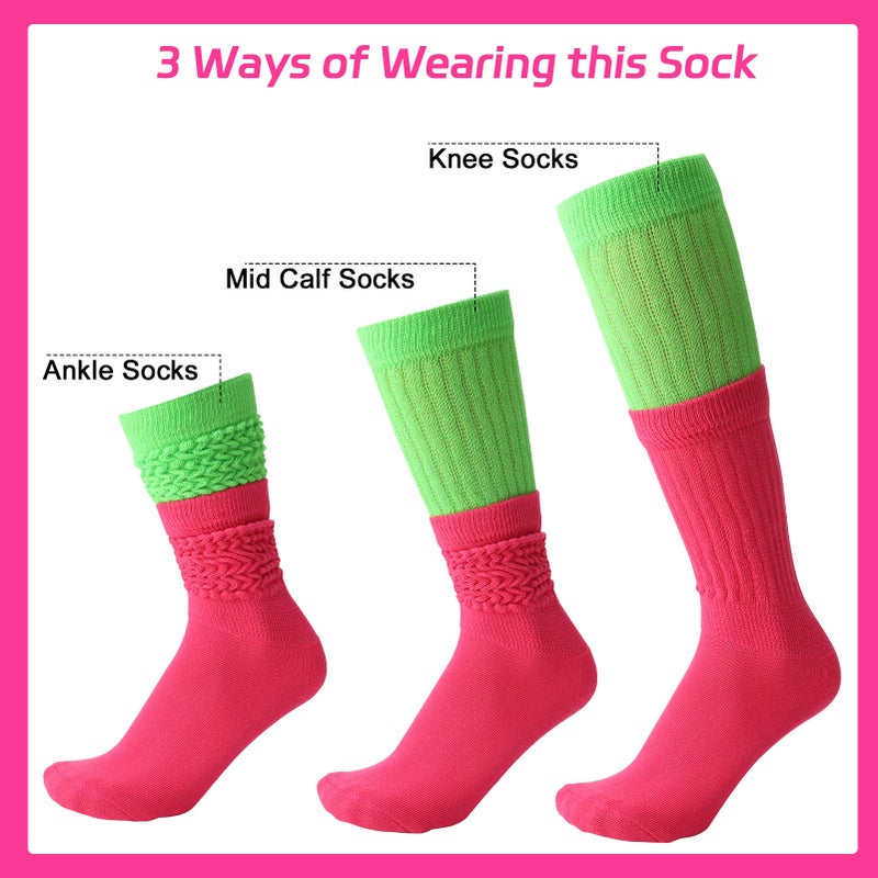 ZhouBoat 80s Neon Accessories for Women Neon Slouch Socks Heart Earrings Scrunchies for 80s 90s Party Halloween (Rose Red, Green, Purple) - Image 5