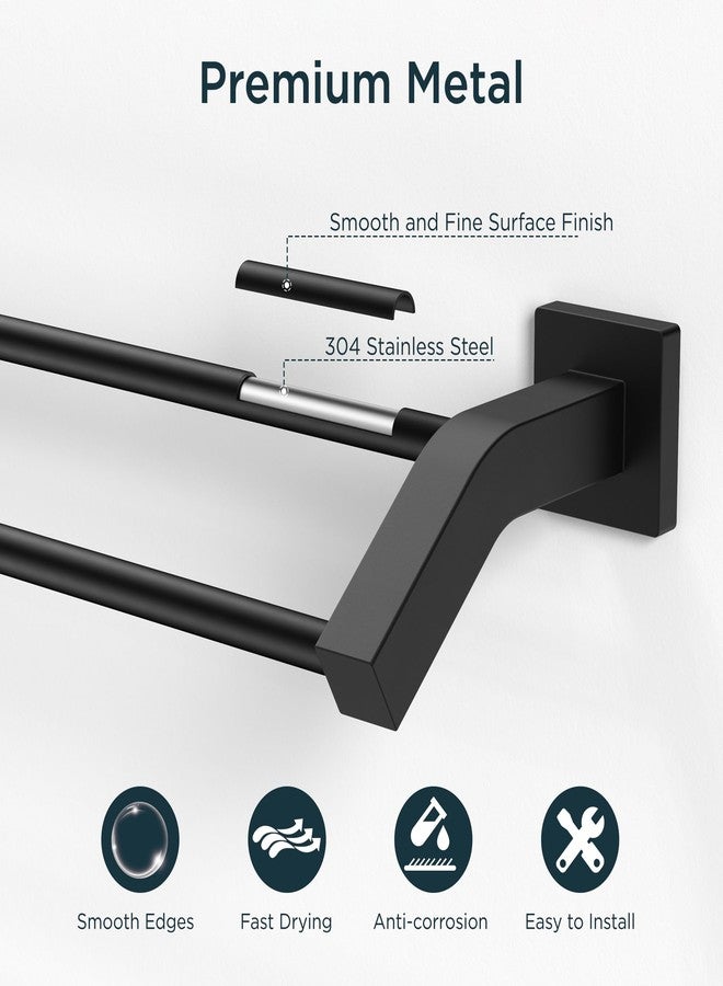 FORIOUS Double Towel Bar, 24 Inch Dual Towel Racks for Bathroom Wall Mounted, Thicken SUS304 Stainless Steel Bath Square Towel Rod Towel Holder Rail, Matte Black - Image 5