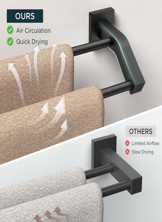 FORIOUS Double Towel Bar, 24 Inch Dual Towel Racks for Bathroom Wall Mounted, Thicken SUS304 Stainless Steel Bath Square Towel Rod Towel Holder Rail, Matte Black - Image 3