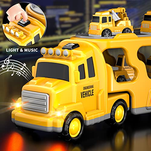 Bennol Construction Truck Toys for Toddler Boy 1 2 3 4 5 Year Old, Car Trucks Birthday Gifts Toys for Kids Ages 1-3 3-5, 5-in-1 Construction Trcuk with Excavator, Crane Mixer, Bulldozer - Image 2