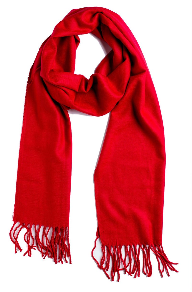 Plum Feathers Winter Scarf Shawl with Cashmere Feel - Rich Solid Colors Winter Scarves and Wraps 72" x 12" (Red) - Image 2