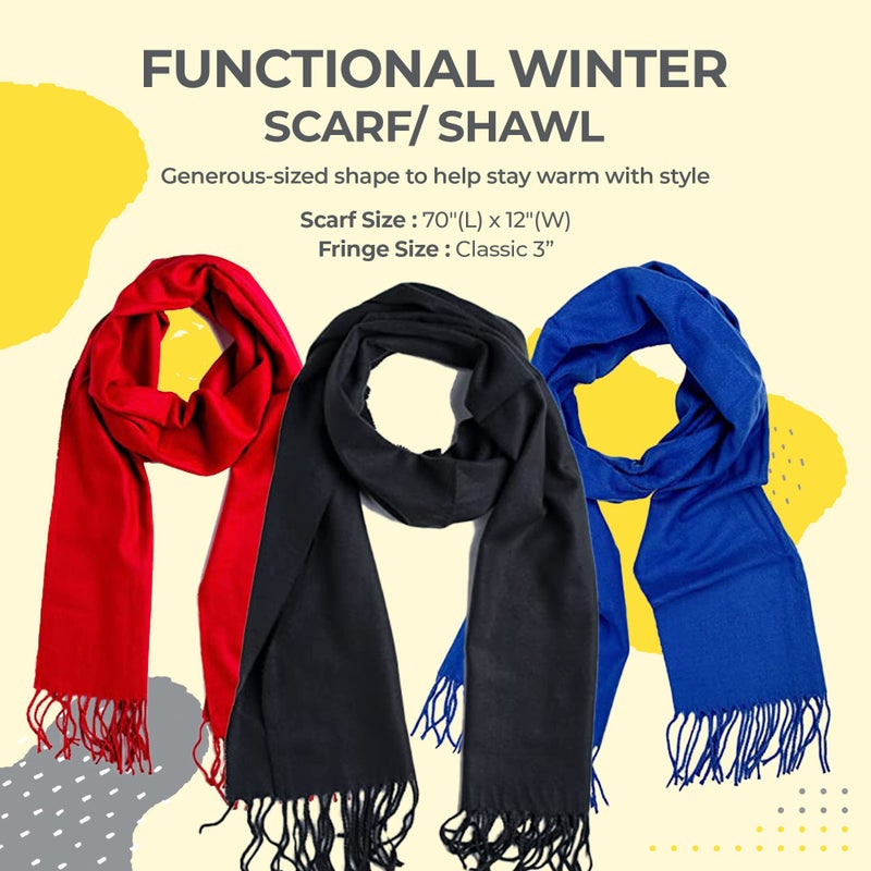 Plum Feathers Winter Scarf Shawl with Cashmere Feel - Rich Solid Colors Winter Scarves and Wraps 72" x 12" (Red) - Image 4