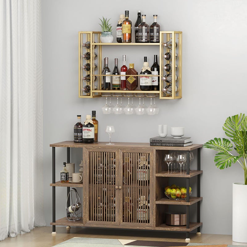 ZAOBAS Wall Mounted Wine Rack, Wine Rack Wall Mounted with Wine Glass Rack, 2-Tier Multi-Functional Shelf for Home Restaurant Bar Storage Rack (Gold, 31.5" W x 9.8" D x 21.6" H) - Image 4