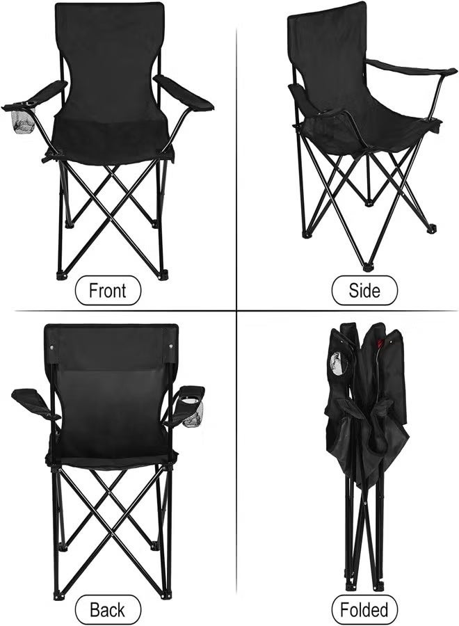 Folding Camping Chair with Armrests & Cup Holder, Lightweight, Black - Image 2