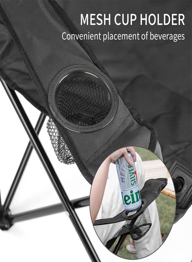 Folding Camping Chair with Armrests & Cup Holder, Lightweight, Black - Image 4