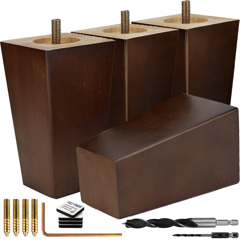 Airy Abode Premium Walnut Square Furniture Legs Full Install Kit  Pick Your Size and Color
