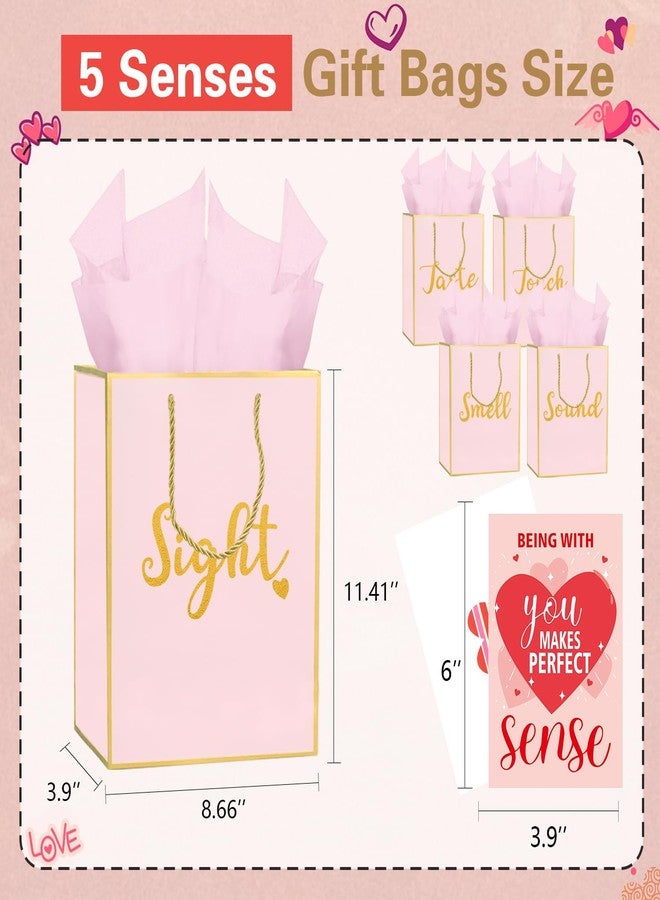 TQQBUU 11.4"x 8.6" Five Senses Gift Bags for Him or Her - Sight Smell Touch Taste Sound Gift Bags with Tissue Paper, Greeting Card and Envelope (Pink, 11.4"x 8.6"x 4") - Image 3