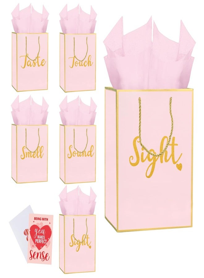 TQQBUU 11.4"x 8.6" Five Senses Gift Bags for Him or Her - Sight Smell Touch Taste Sound Gift Bags with Tissue Paper, Greeting Card and Envelope (Pink, 11.4"x 8.6"x 4") - Image 1