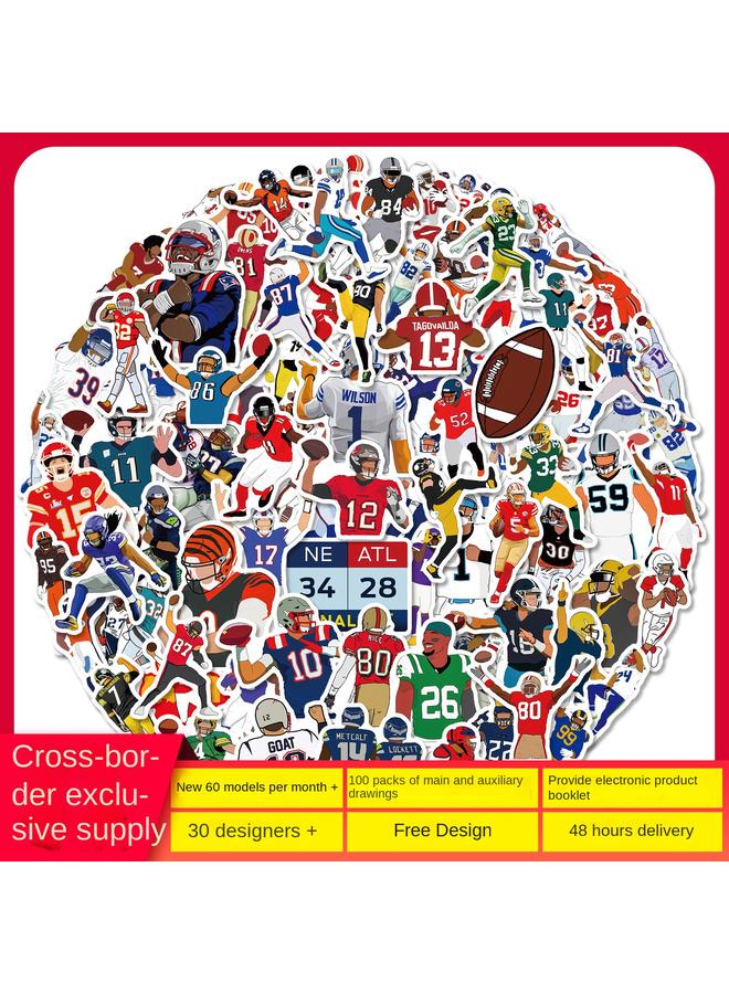 Bluejw 100 Sheet Football Classic Action Stickers New Rugby NFL Players Graffiti Stickers Wholesale - Image 2