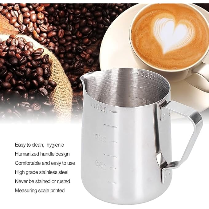 ECVV 350Ml Stainless Steel Milk Frothing Pitcher  12Oz  Measurement Coffee Cup Milk Steaming Pitcher  Espresso Coffee Milk Frother Jug Perfect Pitcher For Latte Art Barista - Image 3