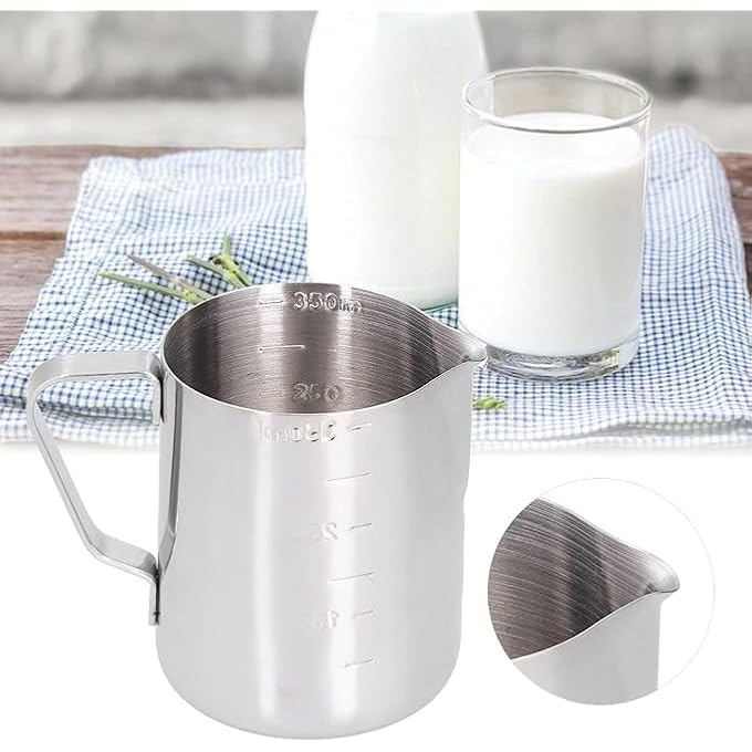 ECVV 350Ml Stainless Steel Milk Frothing Pitcher  12Oz  Measurement Coffee Cup Milk Steaming Pitcher  Espresso Coffee Milk Frother Jug Perfect Pitcher For Latte Art Barista - Image 5