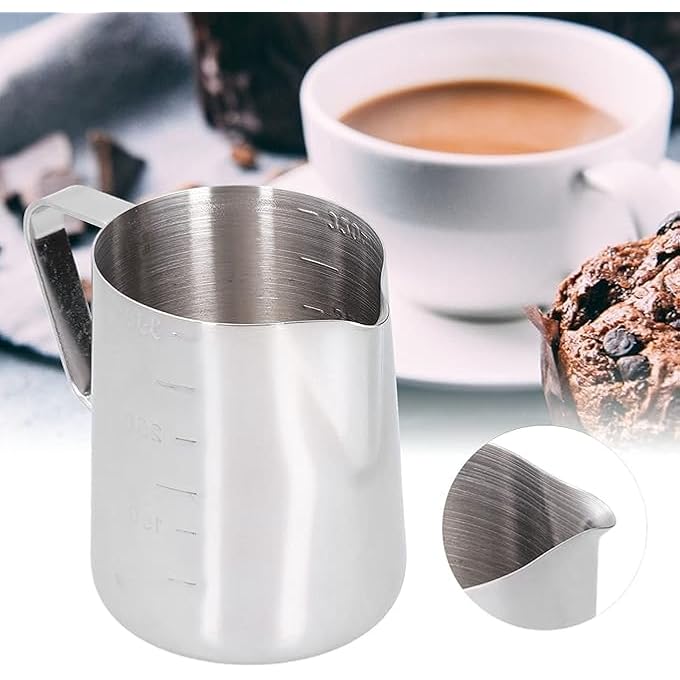 ECVV 350Ml Stainless Steel Milk Frothing Pitcher  12Oz  Measurement Coffee Cup Milk Steaming Pitcher  Espresso Coffee Milk Frother Jug Perfect Pitcher For Latte Art Barista - Image 4