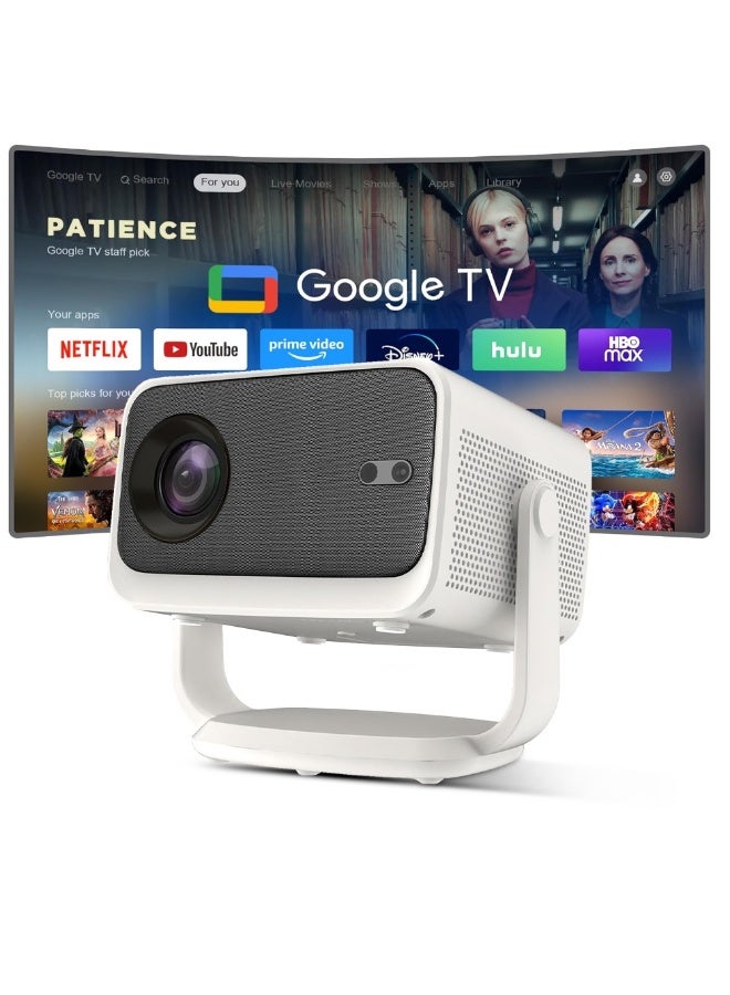 Smart FHD 4K Google TV Projector with Licensed Netflix, 600ANSI LUMENS Auto Focus & Keystone, Fully Sealed Design 40–250” Home Theater Projector with Built-in Speaker PROJ-WO-119-GTV White