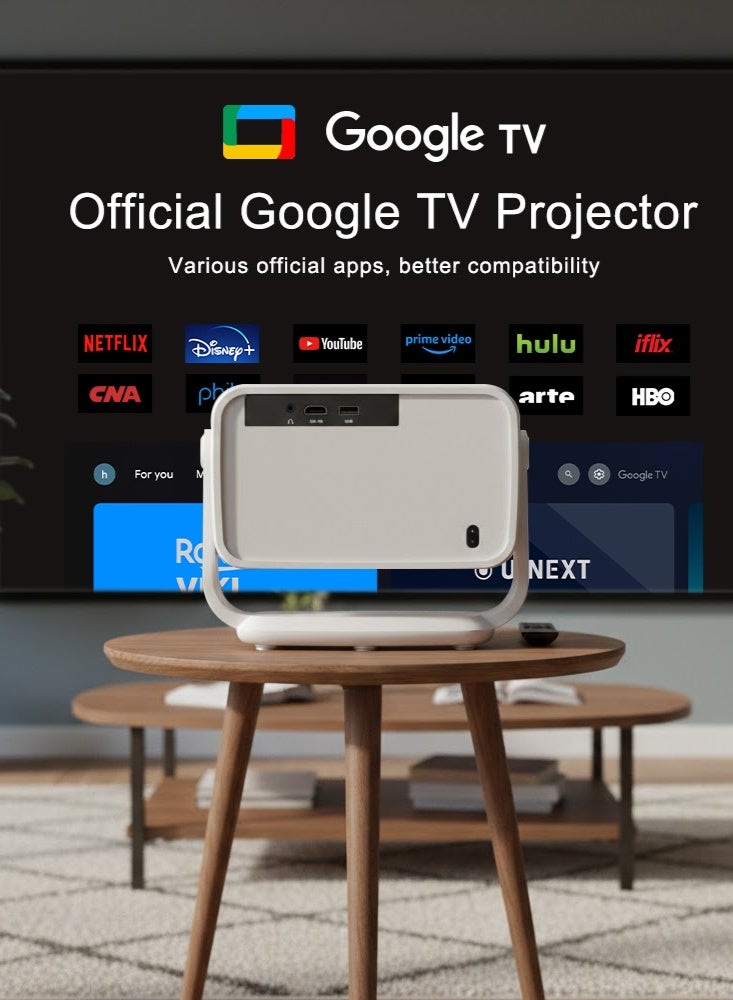 Wownect Smart FHD 4K Google TV Projector with Licensed Netflix, 600ANSI LUMENS Auto Focus & Keystone, Fully Sealed Design 40–250” Home Theater Projector with Built-in Speaker PROJ-WO-119-GTV White - Image 3