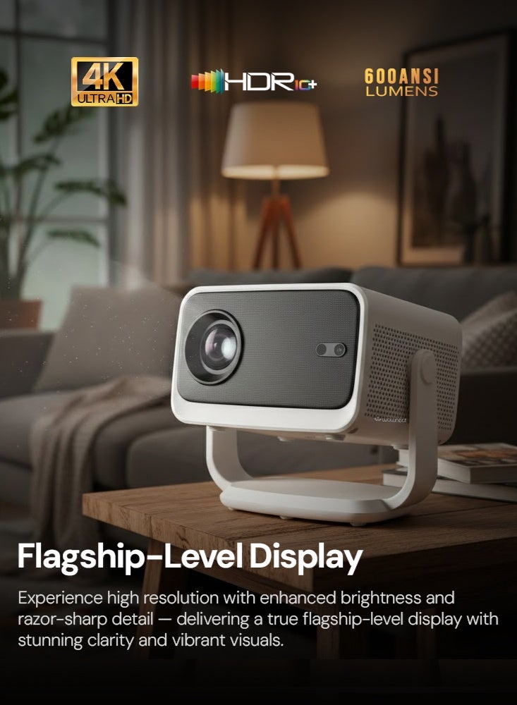 Wownect Smart FHD 4K Google TV Projector with Licensed Netflix, 600ANSI LUMENS Auto Focus & Keystone, Fully Sealed Design 40–250” Home Theater Projector with Built-in Speaker PROJ-WO-119-GTV White - Image 2