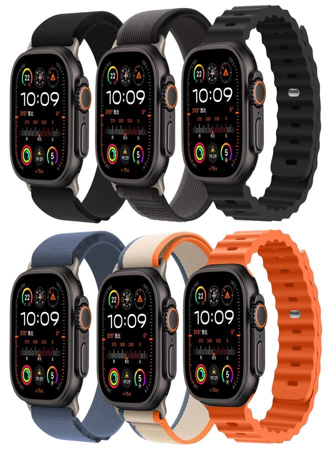 surundo 6 Pack Sport Band - Compatible with Apple Watch Ultra 2/Ultra Bands 49mm 45mm 44mm Men Women,Breathable Trail Loop+Alpine Loop+Ocean Bands for iWatch Ultra 2/Ultra Series 10 46mm SE 9/8/7/6/5/4 - Image 1