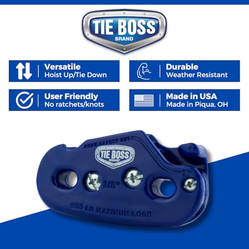 Tie Boss تاي بوس - 3/8 بوصة، ثقيل الوزن، (300 رطل حد تحميل العمل)، مقاوم للعوامل الجوية، نظام شد الحبال، (مع حبل بطول 15 قدم) - أزرق (أزرق) - Image 5
