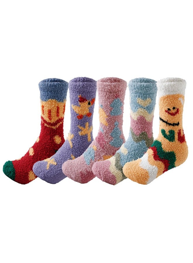 SKOLA Super Soft Cozy Winter Warm Slipper Socks Womens Anti Slip Grip Fuzzy Socks(Red/Purple/Pink/Blue/Yellow 5-Pairs) - Image 1