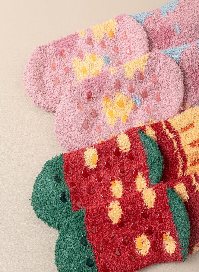 SKOLA Super Soft Cozy Winter Warm Slipper Socks Womens Anti Slip Grip Fuzzy Socks(Red/Purple/Pink/Blue/Yellow 5-Pairs) - Image 5