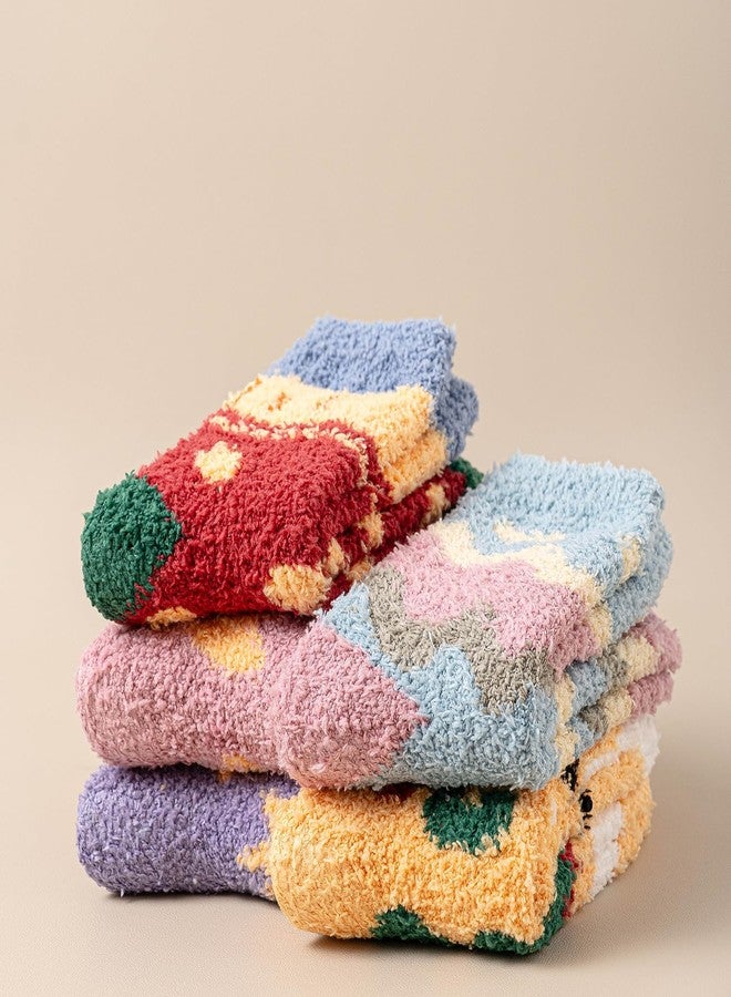 SKOLA Super Soft Cozy Winter Warm Slipper Socks Womens Anti Slip Grip Fuzzy Socks(Red/Purple/Pink/Blue/Yellow 5-Pairs) - Image 3