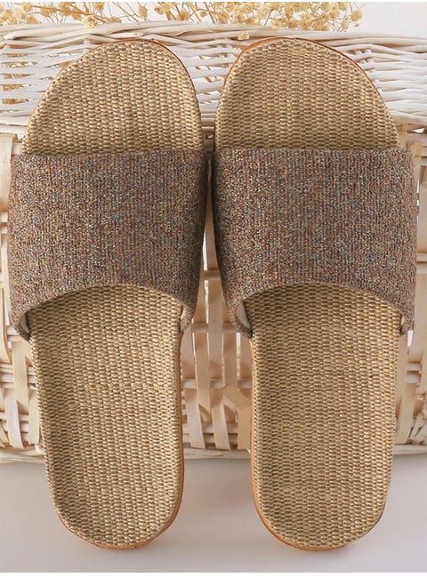 Breathable Flax Slippers No Slip Linen Indoor Slippers Open Toe Coffee