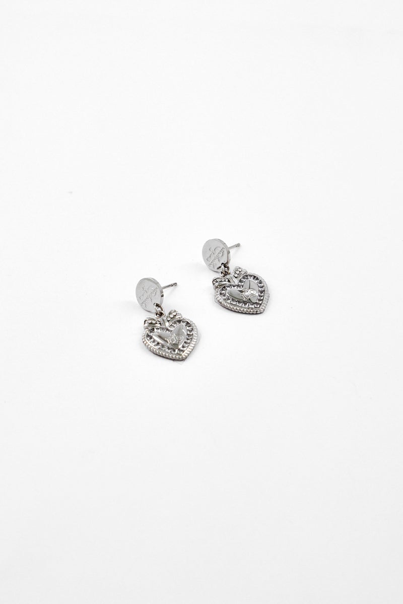 RoccoBarocco Women Stainless Steel Heart Shaped Drop Earrings, Silver  - Image 1