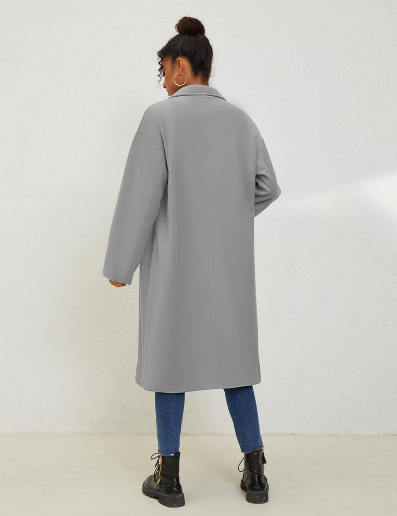 UANEO Women's Wool Blend Coat Oversized Double Breasted Long Trench Overcoat Winter (Grey-XXL) - Image 5