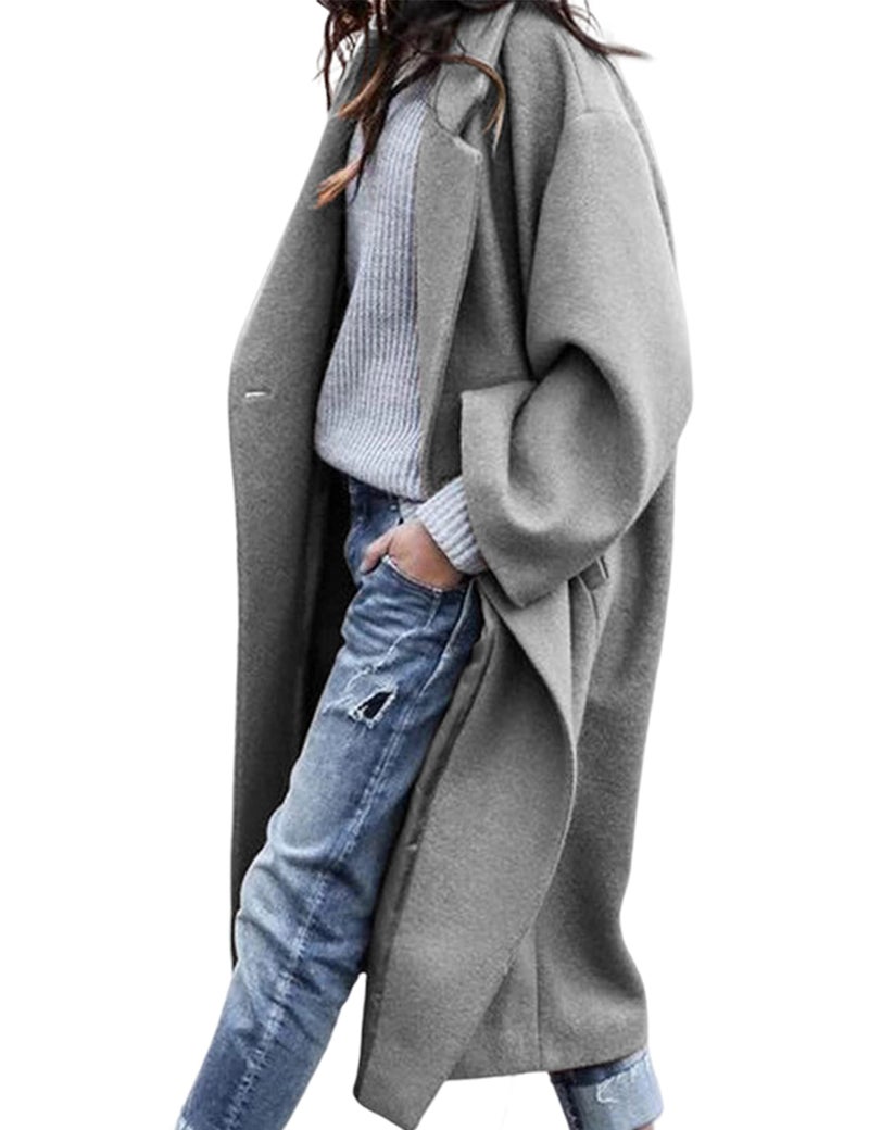 UANEO Women's Wool Blend Coat Oversized Double Breasted Long Trench Overcoat Winter (Grey-XXL) - Image 1