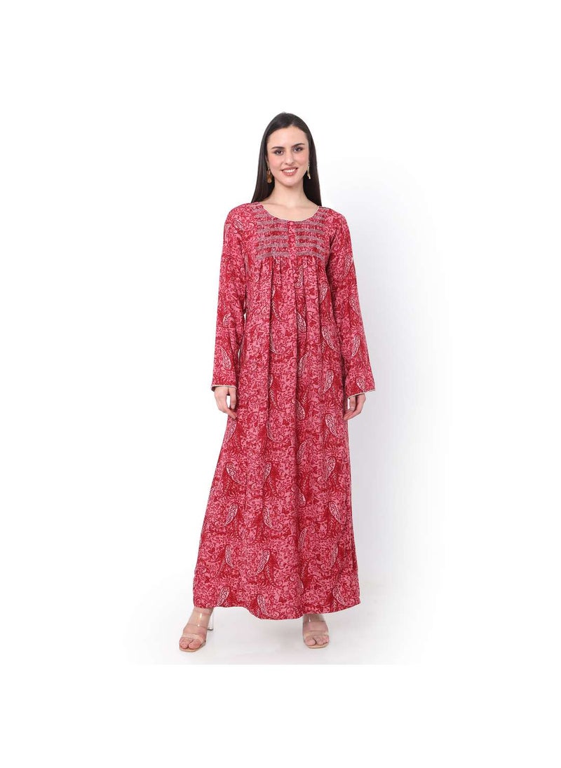 HANA & SARA - SMOKING DESIGN WITH PRINTED AND BUTTONED RAYON ARABIC JALABIYA KAFTAN - Image 1