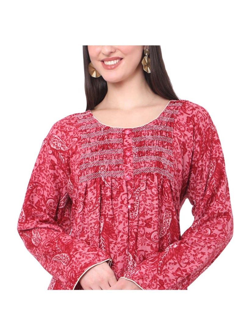 HANA & SARA - SMOKING DESIGN WITH PRINTED AND BUTTONED RAYON ARABIC JALABIYA KAFTAN - Image 1