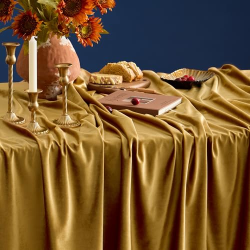 OMMATO Gold Velvet Rectangle Tablecloth 55x84 Inch Vintage French Table Cloth Retro Farmhouse Rustic Tablecloths Washable Table Cover for Christmas Party Wedding Kitchen Dinning Tabletop Decoration,Fall - Image 5