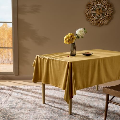 OMMATO Gold Velvet Rectangle Tablecloth 55x84 Inch Vintage French Table Cloth Retro Farmhouse Rustic Tablecloths Washable Table Cover for Christmas Party Wedding Kitchen Dinning Tabletop Decoration,Fall - Image 4