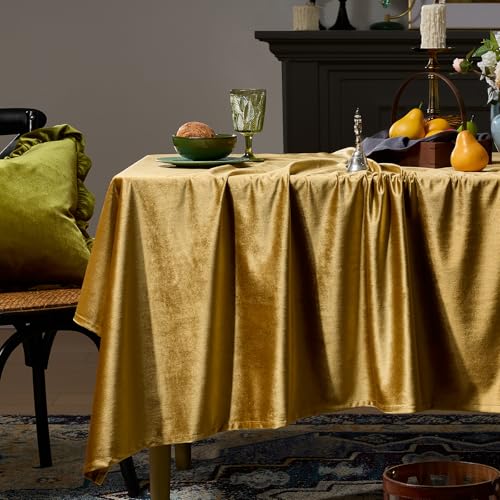 OMMATO Gold Velvet Rectangle Tablecloth 55x84 Inch Vintage French Table Cloth Retro Farmhouse Rustic Tablecloths Washable Table Cover for Christmas Party Wedding Kitchen Dinning Tabletop Decoration,Fall - Image 1