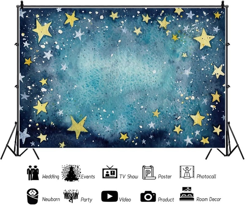 Renaiss خلفية حفلة استحمام الأطفال رينيس 7x5 قدم نجوم متلألئة زرقاء داكنة مع نجوم صفراء ومطر نيزكي فن تجريدي سماء مرصعة بالنجوم ديكور مسرح قديم لصور الأطفال - Image 4