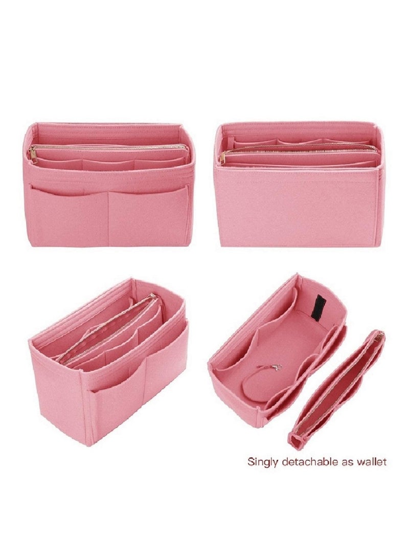 Felt Purse Organizer Insert for Handbags Portable Tote Bag Shaper with Zippers Perfect for Speedy Neverfull (Pink) - Image 4
