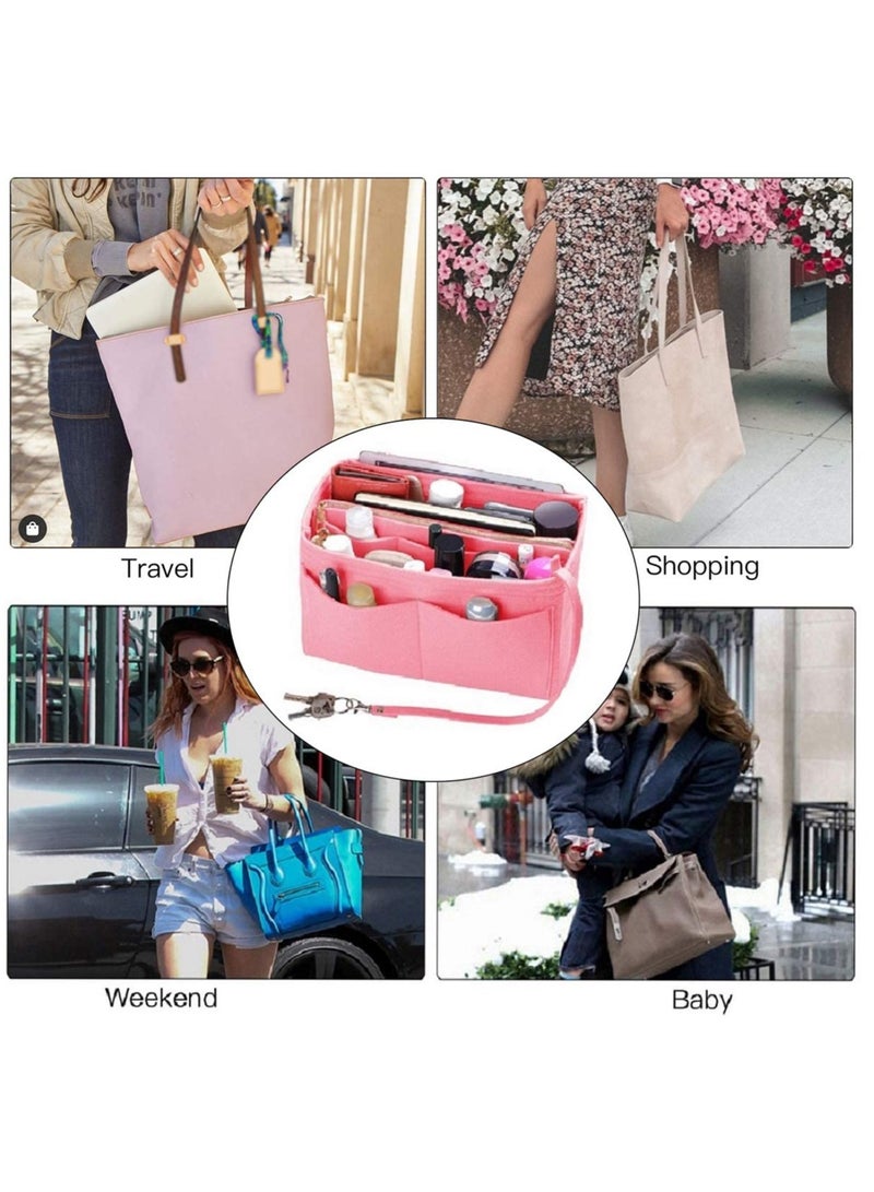 Felt Purse Organizer Insert for Handbags Portable Tote Bag Shaper with Zippers Perfect for Speedy Neverfull (Pink) - Image 2