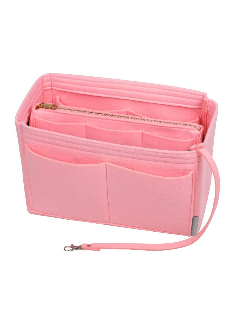 Felt Purse Organizer Insert for Handbags Portable Tote Bag Shaper with Zippers Perfect for Speedy Neverfull (Pink) - Image 1