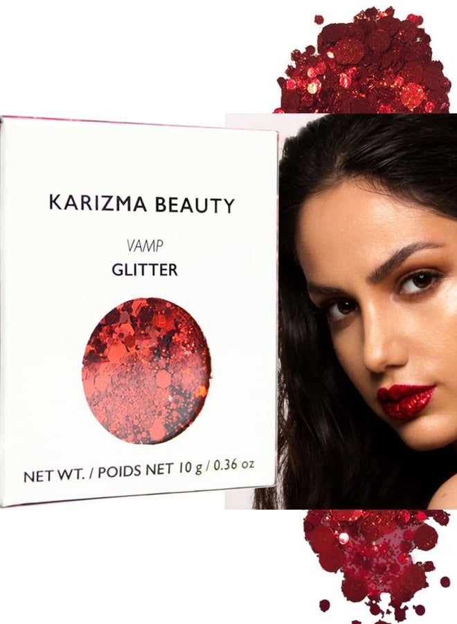 KARIZMA Vamp 10g Chunky Face, Hair, Eye and Red Body Glitter for Women - Rave, Festival Accessories, Cosmetic Makeup - Loose Set - Image 1