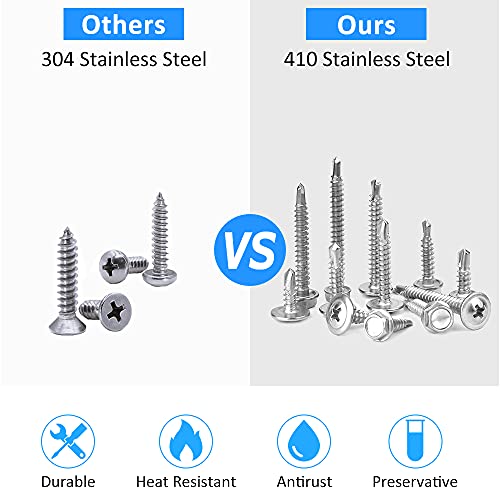 CGBOOM Self Drilling Screws, 420pcs Self Tapping Screws for Metal 410 Stainless Steel Sheet Metal Screws #8#10, CGBOOM Wafer Head&Washer TEK Head Screws for Building and Repair - Image 4
