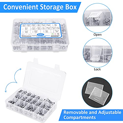 CGBOOM Self Drilling Screws, 420pcs Self Tapping Screws for Metal 410 Stainless Steel Sheet Metal Screws #8#10, CGBOOM Wafer Head&Washer TEK Head Screws for Building and Repair - Image 5