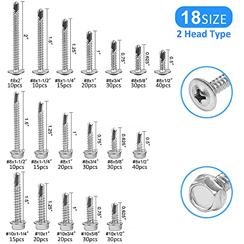 CGBOOM Self Drilling Screws, 420pcs Self Tapping Screws for Metal 410 Stainless Steel Sheet Metal Screws #8#10, CGBOOM Wafer Head&Washer TEK Head Screws for Building and Repair - Image 2