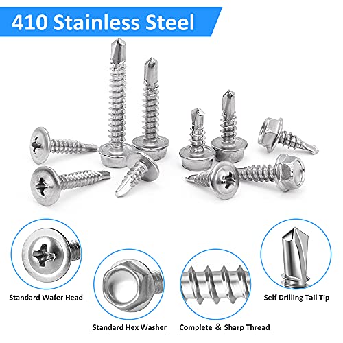 CGBOOM Self Drilling Screws, 420pcs Self Tapping Screws for Metal 410 Stainless Steel Sheet Metal Screws #8#10, CGBOOM Wafer Head&Washer TEK Head Screws for Building and Repair - Image 3